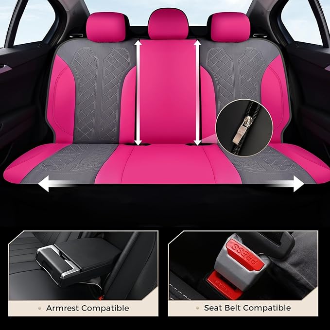 Coverado Car Seat Covers Full Set, Leather Seat Covers, Rose Automotive Protectors 5-Seat, Luxury Universal Fit Seat Covers for SUV, Truck, Sedan and Most Vehicles All-Weather