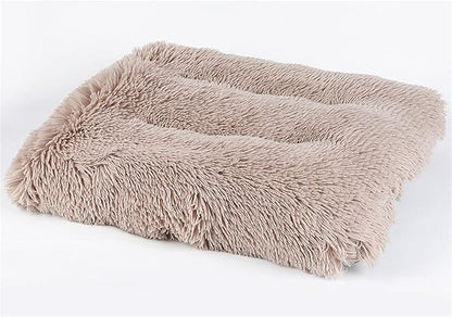 Liveinu Long Plush Calming Pet Bed Cuddler Pet Bed for Dogs and Cats Fluffy Faux Fur Dog Bed with Anti Slip Bottom Machine Washable Pet Sleep Bed Crate Mat Khaki XL