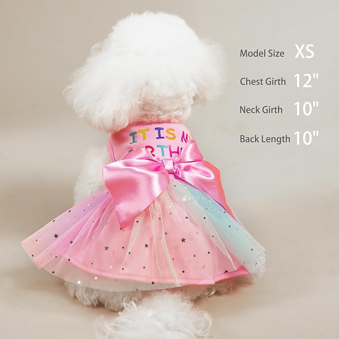 PUPTECK Print Dog Dress Pet Apparel for Birthday with Cute Bowtie Puppy Clothes Outfit, XS