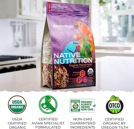 Native Nutrition Organic Parrot Food, USDA Certified, Non-GMO, for Small and Medium Parrots, 2 lbs