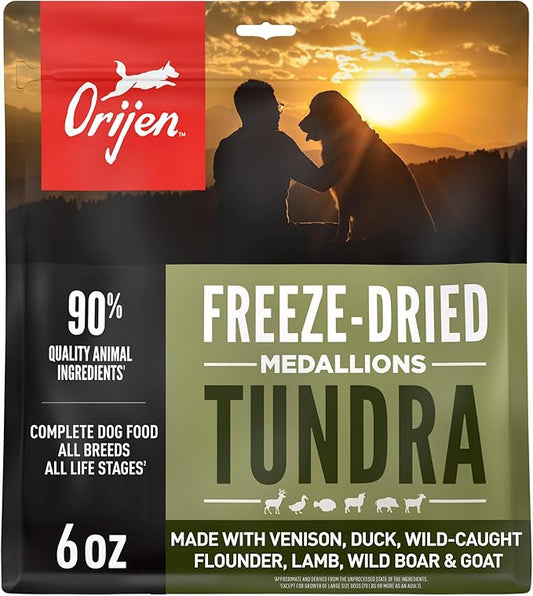 ORIJEN Grain Free High Protein Freeze Dried Dog Food & Topper Tundra Recipe 6oz Bag