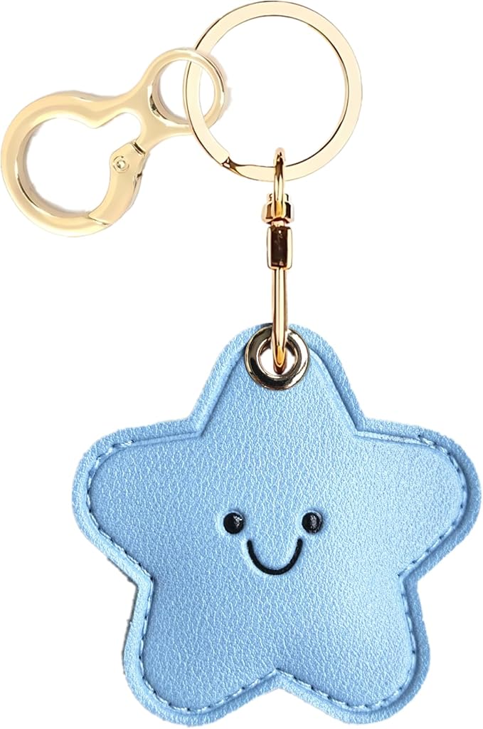 Leather Keychain Holder Case Compatible with AirTag,Cute Protective Cover with Keyring,Anti-Scratch Finder GPS Tracker Case for Wallet Keys,bag,pets,Backpack(Blue Star)