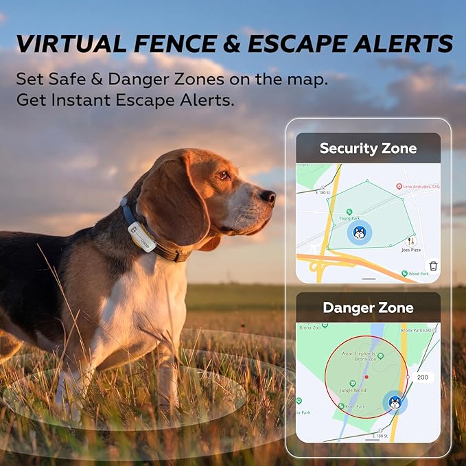 DBDD Smart GPS Dog Collar Tracker with Virtual Fence, Live Tracking & Vital Signs Monitoring for Dogs 40lbs Up, Waterproof Pet GPS Tracker for Pets,iOS & Android Compatible