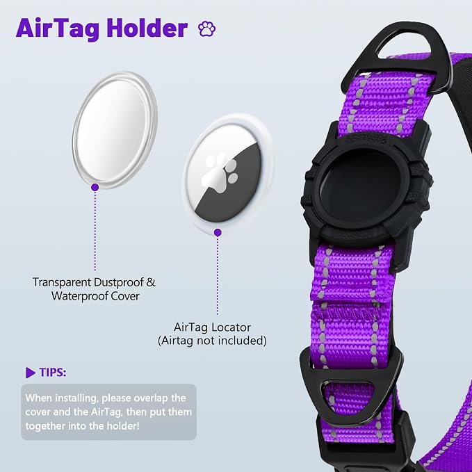 Taglory AirTag Dog Collar with Waterproof Holder for Small Dogs, Purple, S | Reflective for Night Walks & Low-Light Safety, Track Your Pup Peace of Mind, Adjustable Soft Padded, No More Dangling Tags