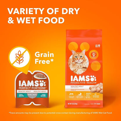 IAMS Perfect Portions Sensitive Digestion & Skin Wet Cat Food Pate, Healthy Adult Grain Free Pate, Chicken and Salmon Recipes, (24) 2.6 oz. Variety Twin-Pack Trays