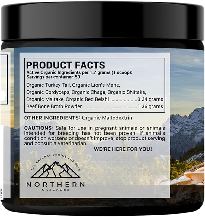 Bone Broth for Dogs – Grass-Fed Beef Protein Powder with Medicinal Mushrooms – Supports Hips, Joints, Digestion & Immunity – All-Natural Food Topper – 60 Servings (3 oz, 83 Grams)