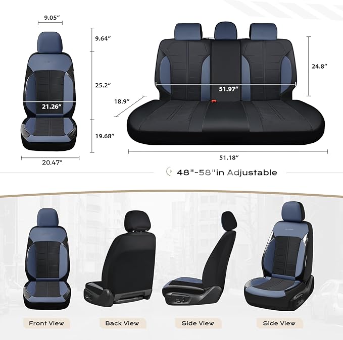 Coverado 3D Air Mesh Front Car Seat Cover, Sports Carbon Fiber Design, Breathable Seat Protectors Airbag Compatible Comfort Universal for Most Cars, Van,Trucks, SUV, Black&Blue