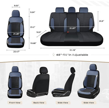 Coverado 3D Air Mesh Front Car Seat Cover, Sports Carbon Fiber Design, Breathable Seat Protectors Airbag Compatible Comfort Universal for Most Cars, Van,Trucks, SUV, Black&Blue