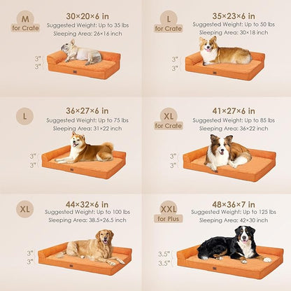 EHEYCIGA Large Dog Bed Memory Foam for Crate, Orthopedic Dog Bed Large Size Dogs with Washable Removable Cover, Waterproof Pet Sofa Couch with Nonskid Bottom, 35x22x6, Pumpkin