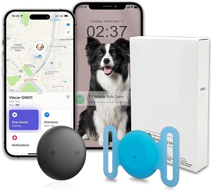 GPS Tracker for Dogs, Mini GPS Cat Tracker, IPX8 Waterproof GPS Trackers for Cats with Holder, No Monthly Fee, Work with Apple Find My(iOS Only), Smart Trackers for Dogs-YGBlue-4