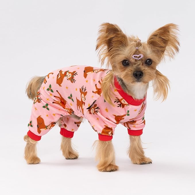 Fitwarm Christmas Reindeer Dog Pajamas, Christmas Clothes for Small Dogs Girl, Holiday Pet Outfit, Pink, Red, Medium