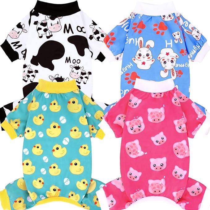 XPUDAC 4 Pieces Dog Pajamas for Small Dogs Pjs Clothes Puppy Onesies for Doggie Duck Shirts Sleeper for Pet Cats Jammies-S