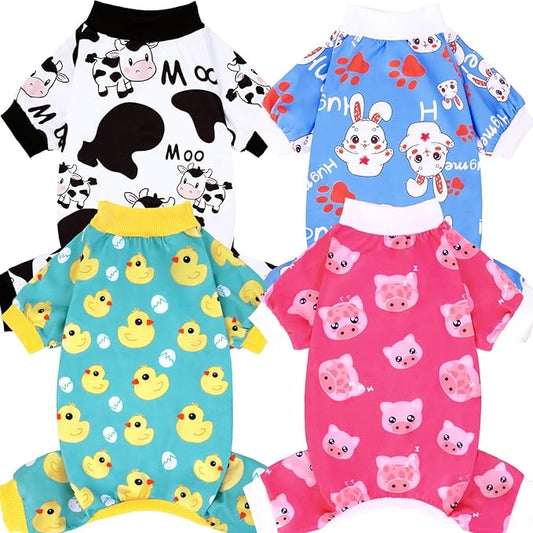 XPUDAC 4 Pieces Dog Pajamas for Small Dogs Pjs Clothes Puppy Onesies for Doggie Duck Shirts Sleeper for Pet Cats Jammies-M