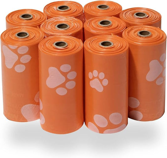 Best Pet Supplies Dog Poop Bags for Waste Refuse Cleanup, Doggy Roll Replacements for Outdoor Puppy Walking and Travel, Leak Proof and Tear Resistant, Thick Plastic - Orange, 150 Bags