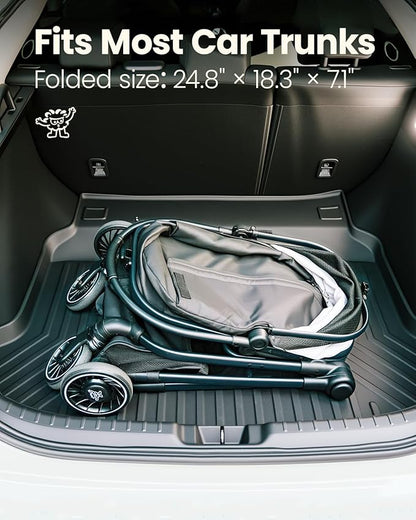 Pet Stroller for Small Dogs and Cats, One-Click Foldable Dog Stroller with Detachable Carrier & 3 Safety Tethers, Holds up to 33 lbs, Storage Basket & Cup Holder, Breathable Mesh, Black