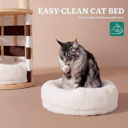 YITAHOME Stable Pine Wood Cat Tree, Multi-Level Cat Tower with Cat House, Observation Perches, Sisal Scratching Posts & 2 Interactive Sisal Balls, Cat Furniture