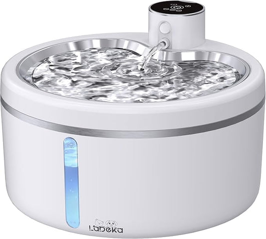 Wireless Cat Water Fountain with Stainless Steel Tray, 84oz/2.5L Pet Fountain for Cats Inside, Cat Fountain for Drinking with Motion Sensor, Ultra Quiet Pump for Pets&Small Animals (84oz+2Filters)