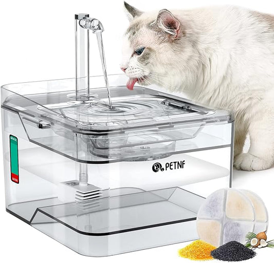 PETNF Transparent 3L/101oz Pet Water Fountain - Automatic Cat & Dog Dispenser with LED Light, Ultra Quiet Pump, 3 Flow Modes & 2 Filters