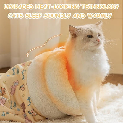 Cat Sleeping Bag, Cat Sleeping Bag for Indoor Cats Self Heating Cozy Winter Soft Plush Self Warm Kittens Indoor Sack 360°Wrap Comfortable Pet Snuggle Sack for Cats up to 8kg/17.6lb (Brown Bear)