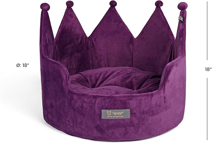 NANDOG Crown Dog Bed for Small Dogs & Cats – Soft Plush Round Pet Bed, Cozy Royal Design, Comfortable Indoor Puppy Bed for Crate or Kennel, Purple, Medium