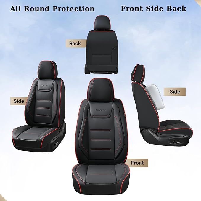 Coverado Car Seat Covers Full Set, Seat Covers for Cars, Car Seat Protector Waterproof, Leather Cushion, Universal Car Interior Covers Seat Protectors for Most Cars Black-Redline
