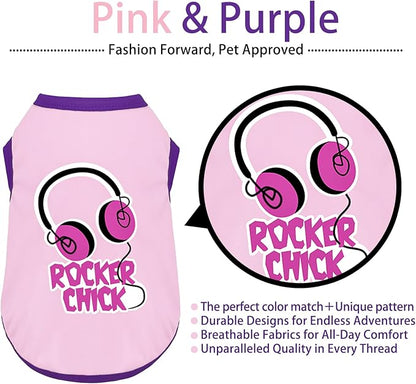 Color-Blocked Dog Tank Top with Playful Heat Transfer Designs – Lightweight Polyester Shirt for Small,MediumDogs, Perfect for Casual Outings.Rocker Chick Light Pink XL