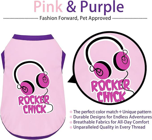 Color-Blocked Dog Tank Top with Playful Heat Transfer Designs – Lightweight Polyester Shirt for Small,MediumDogs, Perfect for Casual Outings.Rocker Chick Light Pink XL