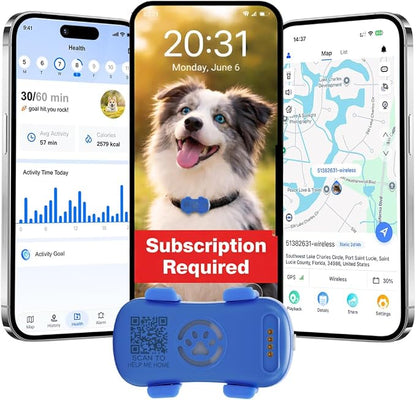 Pet GPS Tracker for Dogs Real Time Tracking, Subscription Required | Lightweight IP65 Waterproof, Fit Most Collar, Activity & Wellness monitoring, Geo-fence Alert, Double Anti-lost