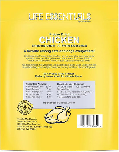 Life Essentials by Cat-Man-Doo Freeze Dried Chicken Dog & Cat Treats, Healthy Single Ingredient Training Treats for Dogs, Puppies & Cats, Made with Real Chicken – 5 oz