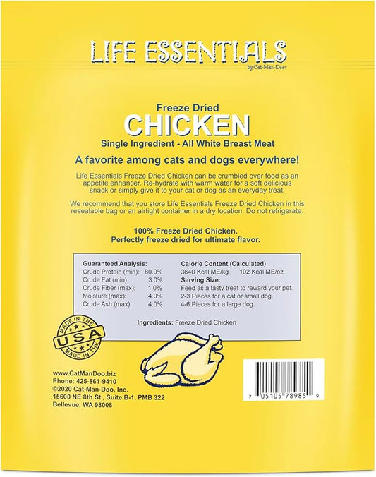 Life Essentials by Cat-Man-Doo Freeze Dried Chicken Dog & Cat Treats, Healthy Single Ingredient Training Treats for Dogs, Puppies & Cats, Made with Real Chicken – 5 oz