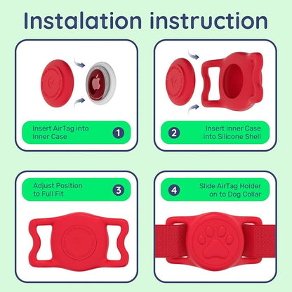 IP68 Waterproof Dog AirTag Holder for Dog Collar, Soft, Stretchy Silicone | Full-Body Protection, Easy Tool-Free Installation, Quiet, No-Dangle Fit, Lightweight, Fits Dog & Cat Collars of All Widths