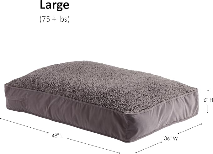 Buster Deluxe Reversible Pillow Style Sherpa Dog Bed, Gray, Large (48 x 36 in.)