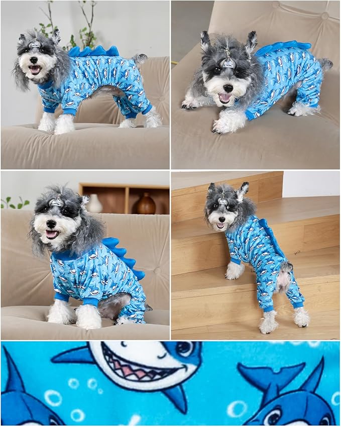 CuteBone Shark Costume Dog Pajamas, Stretchy Spandex Crystal Velvet Sleepwear Coat for Small Dogs, Soft & Warm Pet Outfit Clothes for Cold Weather, Cozy Pullover Design COSP07L
