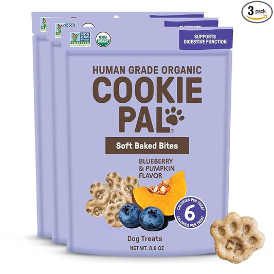 CookiePal Organic Soft Baked Treats for Dogs (Pumpkin & Blueberry), Human Grade Dog Biscuits, Low Calorie Pumpkin Puppy Training Treats, Perfect as Dog Training Biscuits, 8.8 oz (Pk of 3)