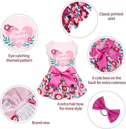 CuteBone Happy Mother's Day Dog Dress Velvet for Small Dogs Girl Floral Skirt Pink Puppy Dresses Dog Clothes CVA22XS-D