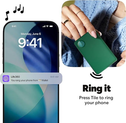 Life360 Tile Slim - Wallet Finder, Bluetooth Tracker and Item Locator for Luggage Tags, Passports and More. Both iOS and Android Compatible. Phone Finder. 1-Pack (Green Surf)
