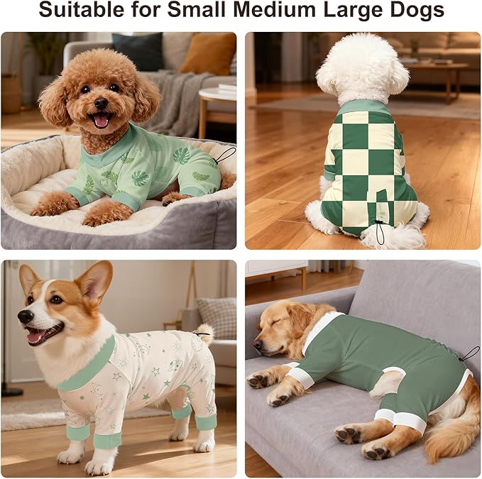 Bienbee Dog Pajamas, 4 Pack Dog Recovery Suit Shedding Suit Cute Soft Puppy Clothes Dogs Pjs Onesies Jammies Adjustable Breathable & Stretchy Clothes for Small Medium Large Dogs Girl Boy Puppy-XS