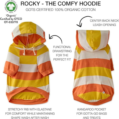 Pet Passion Rocky – The Original Lightweight Hooded Tee 100% Organic Cotton Dog Hoodie Pet Coat Sweater for All Sized Dogs, Candy Corn, Medium (20-45 lbs)
