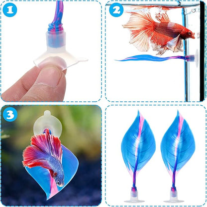 WILLBOND 2 Pcs Blue Silicone Betta Fish Bed Leaf Hammock Betta Fish Tank Accessories Decorations for Aquarium Ornaments, Practical Resting Spot, Comfortable and Safe
