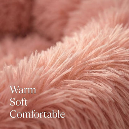 Tiny Dog Bed 15 Inch for Extra Small Dogs,Washable Puppy Bed,Soft Faux Fur Calming Donut Bed for Chihuahua Yorkie Maltese Pomeranian,Pink