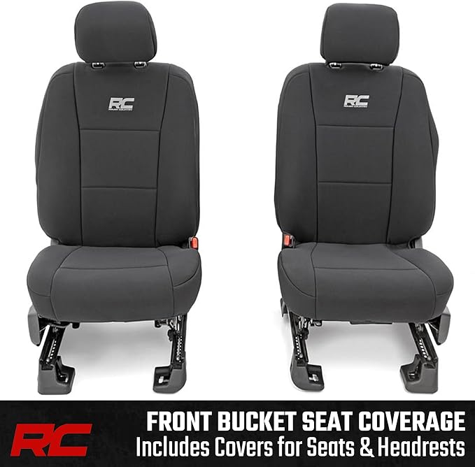Rough Country Neoprene Front & Rear Seat Covers for Ford F-150, Lightning, F-250 & F-350 (2015-2026) Crew Cab w/Front Bucket Seats & Rear 60/40 Split