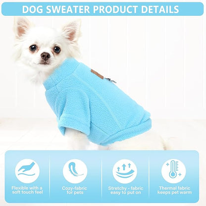 2 Pack Dog Sweaters Warm Fleece Dogs Sweatshirt for Small Medium Dogs with Leash Ring Pet Outfit Puppy Coat Apparel Winter Dog Clothes for Chihuahua, Yorkie, Bulldog, Dachshund Cats XXS, Blue