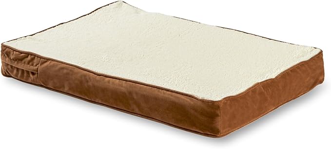 Happy Hounds Oscar Rectangle Orthopedic Foam Sherpa Dog Bed, Small (36 x 24 in.), Mocha