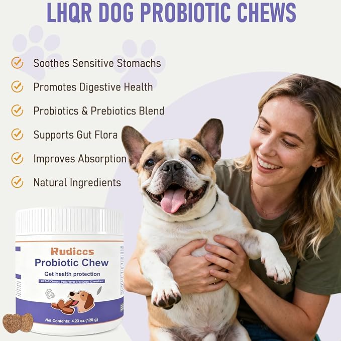 Dog Probiotics Probiotics for Dogs - Digestive Enzymes for Gut Flora, Digestive Health, Diarrhea & Bowel Support - Dog Supplement Soft Chew for Pet Immune System -（40ct ）