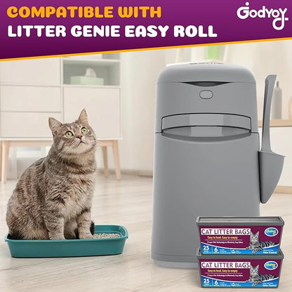 Cat Litter Refill Bags Compatible with Genie Easy Roll Litter Bin, 50 Count Bags Long Lasting Cat Bag Cartridge, 7-Layer Odor Control, Leak-Proof & Easy Tear Design