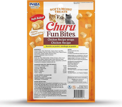 INABA Churu Fun Bites for Cats, Soft & Chewy Cat Treats with Taurine, 0.42 Ounces Each Tetra, 18 Tetras (3 per Bag), Chicken Recipe