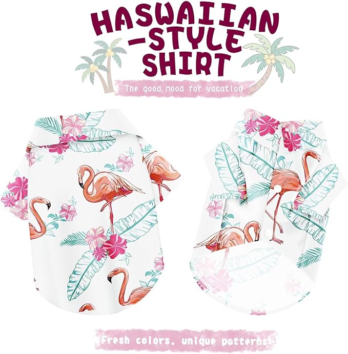 Hawaiian Dog Shirt – Lightweight and Breathable Summer T-Shirt with Tropical Prints, Fun Beach Outfit for Small, Medium, and Large Dogs, Perfect for Hot Days and Outdoor Vacation.Flamingo XXL