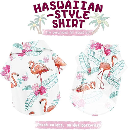 Hawaiian Dog Shirt – Lightweight and Breathable Summer T-Shirt with Tropical Prints, Fun Beach Outfit for Small, Medium, and Large Dogs, Perfect for Hot Days and Outdoor Vacation.Flamingo S
