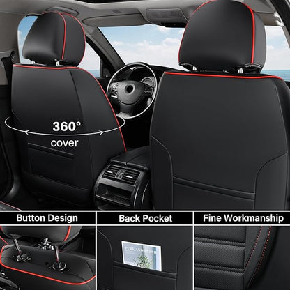 Coverado Car Seat Covers Front Seats, Automotive Seat Covers, Waterproof Nappa Leather Car Seat Cover, Car Seat Cushion, Black Redline Seat Covers Carseat Cover Universal Fit for Most Cars