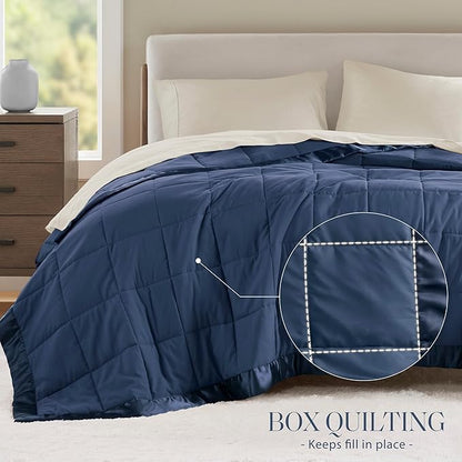 Madison Park Windom Down Alternative Blanket, Premium 3M Scotchgard Moisture Wicking Treatment, Lightweight and Soft Bed Cover For All Season, Satin Trim, Navy Full/Queen